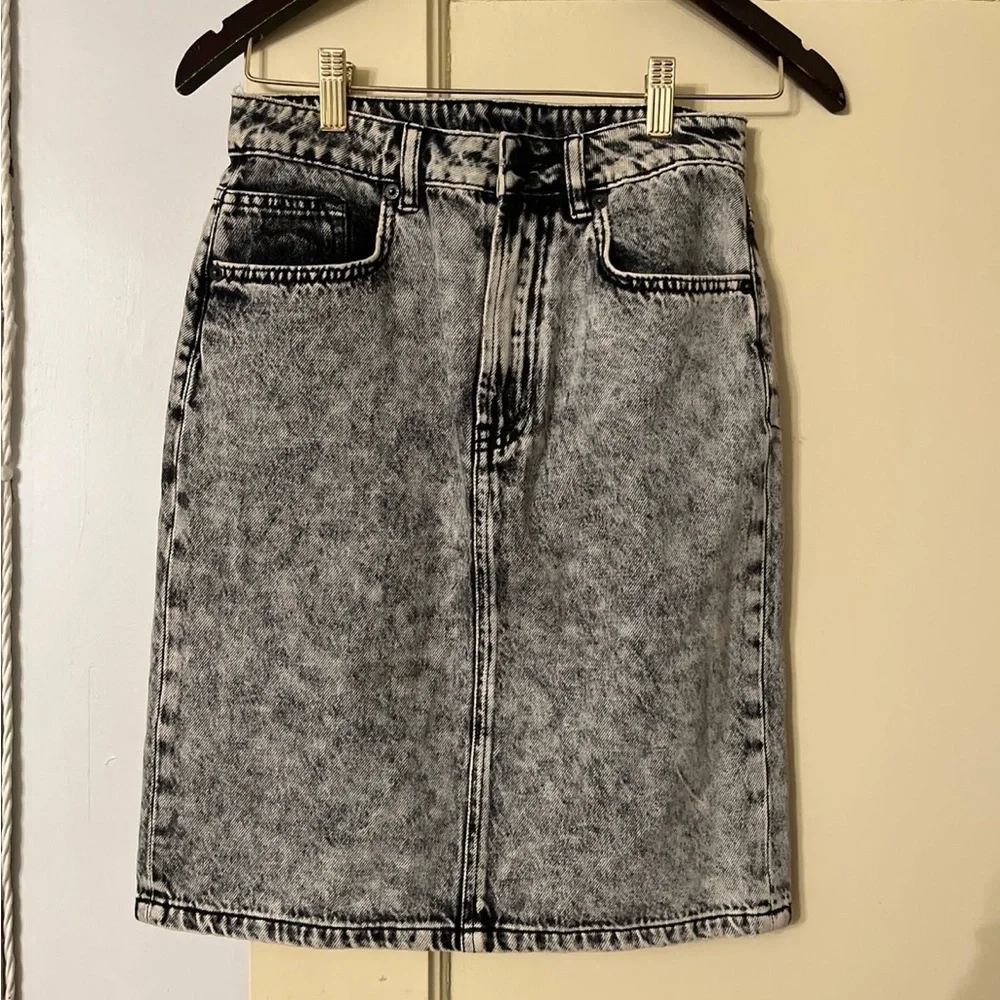 AllSaints Nara Pencil Skirt Denim Jean Black Acid Wash Vintage Inspired XS 0 2 4 - Picture 8 of 11